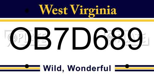 OB7D689 West Virginia License Plate