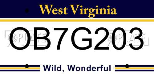 OB7G203 West Virginia License Plate