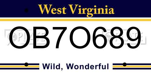 OB7O689 West Virginia License Plate