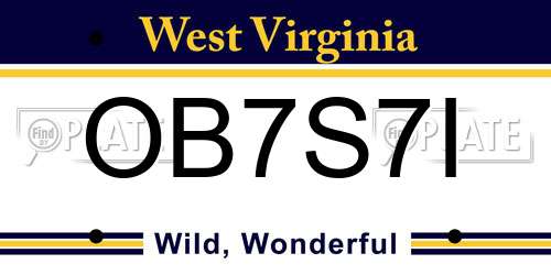 OB7S7I West Virginia License Plate