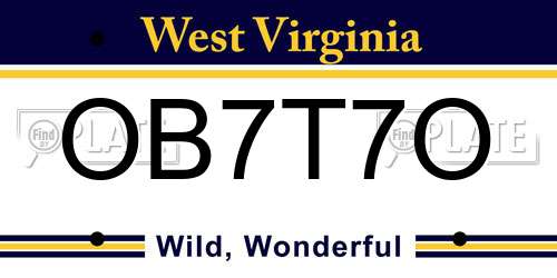 OB7T7O West Virginia License Plate