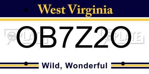 OB7Z2O West Virginia License Plate