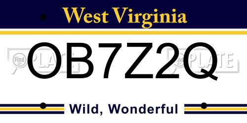 OB7Z2Q West Virginia License Plate