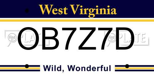 OB7Z7D West Virginia License Plate