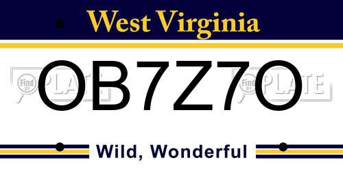 OB7Z7O West Virginia License Plate