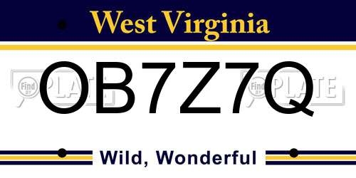 OB7Z7Q West Virginia License Plate