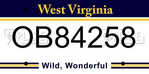 OB84258 West Virginia License Plate