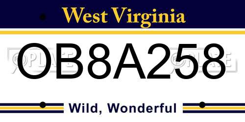 OB8A258 West Virginia License Plate