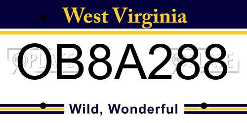 OB8A288 West Virginia License Plate