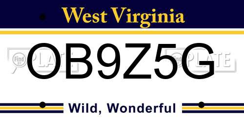 OB9Z5G West Virginia License Plate