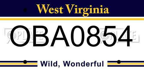 OBA0854 West Virginia License Plate