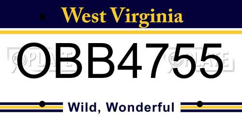 OBB4755 West Virginia License Plate