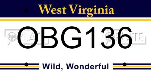 OBG136 West Virginia License Plate
