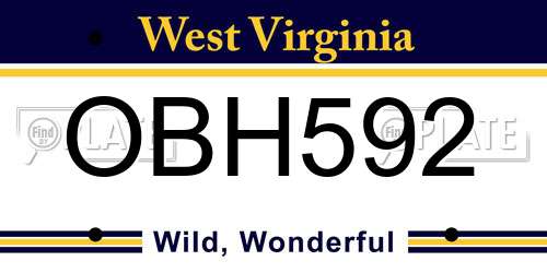 OBH592 West Virginia License Plate