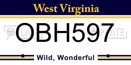 OBH597 West Virginia License Plate
