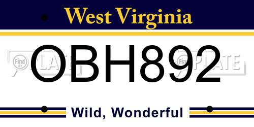OBH892 West Virginia License Plate