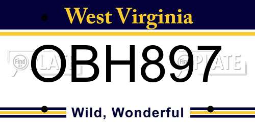 OBH897 West Virginia License Plate