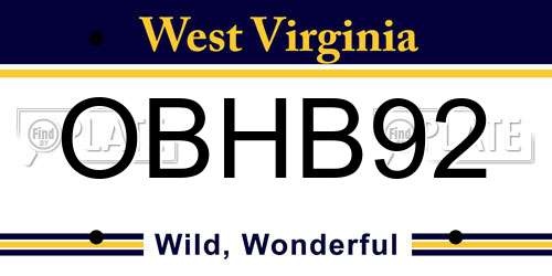 OBHB92 West Virginia License Plate