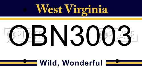 OBN3003 West Virginia License Plate