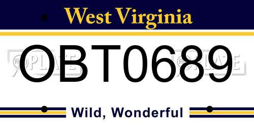 OBT0689 West Virginia License Plate
