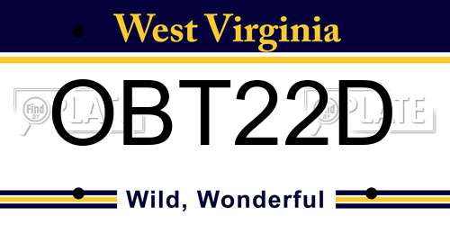 OBT22D West Virginia License Plate