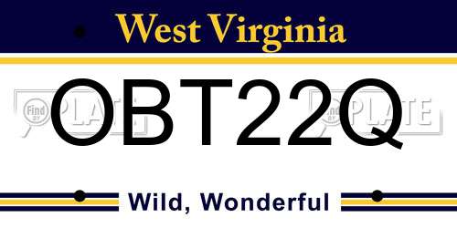 OBT22Q West Virginia License Plate