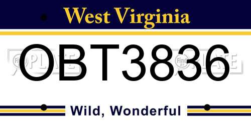 OBT3836 West Virginia License Plate