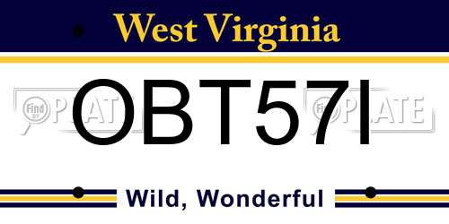 OBT57I West Virginia License Plate