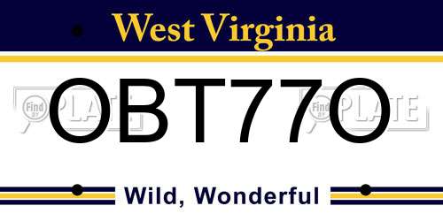 OBT77O West Virginia License Plate