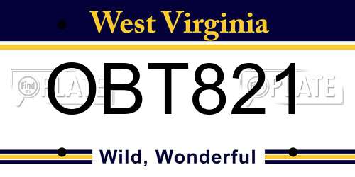 OBT821 West Virginia License Plate