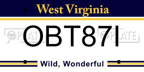 OBT87I West Virginia License Plate