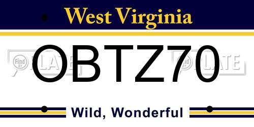 OBTZ70 West Virginia License Plate