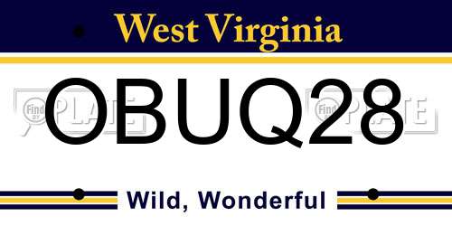 OBUQ28 West Virginia License Plate