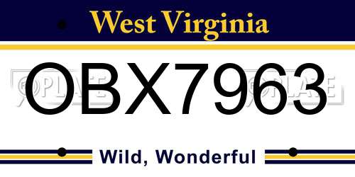 OBX7963 West Virginia License Plate