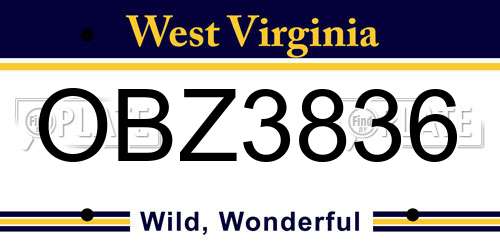 OBZ3836 West Virginia License Plate