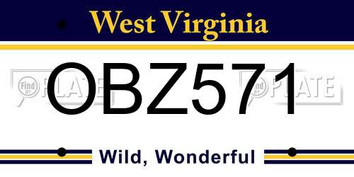 OBZ571 West Virginia License Plate