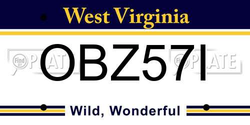 OBZ57I West Virginia License Plate