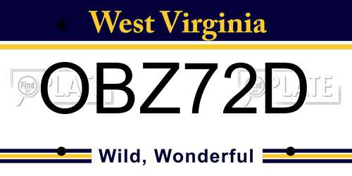 OBZ72D West Virginia License Plate