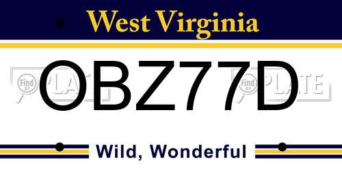 OBZ77D West Virginia License Plate