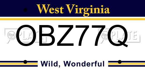 OBZ77Q West Virginia License Plate