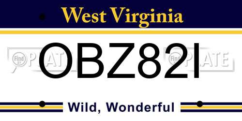 OBZ82I West Virginia License Plate