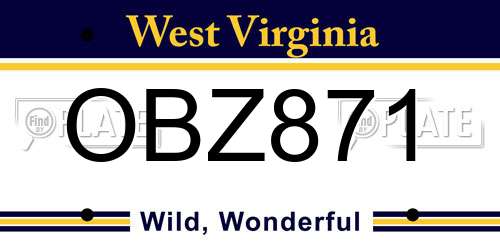 OBZ871 West Virginia License Plate