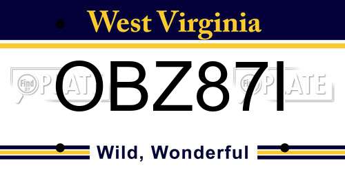 OBZ87I West Virginia License Plate