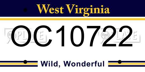 OC10722 West Virginia License Plate