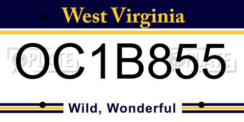 OC1B855 West Virginia License Plate