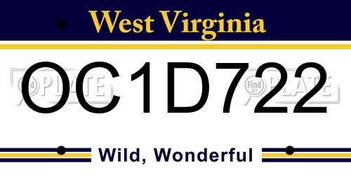 OC1D722 West Virginia License Plate