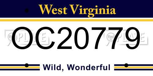 OC20779 West Virginia License Plate
