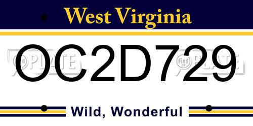 OC2D729 West Virginia License Plate