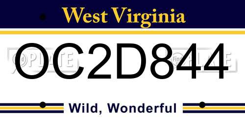OC2D844 West Virginia License Plate
