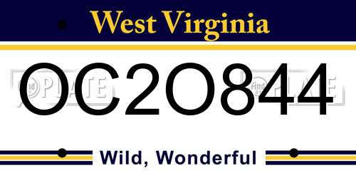 OC2O844 West Virginia License Plate